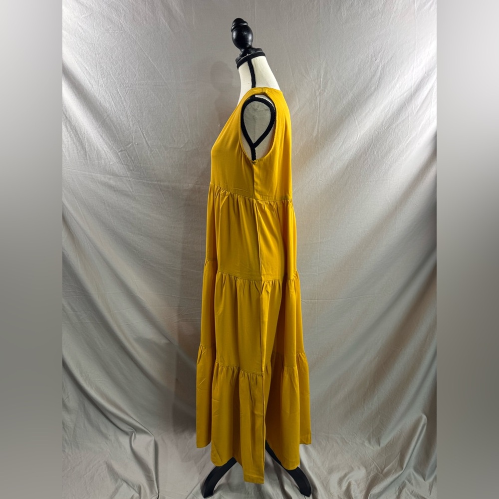 LAST ONE 🔥 Boho V Neck Ruffle Hem Smock Dress Yellow * - Picture 6 of 7
